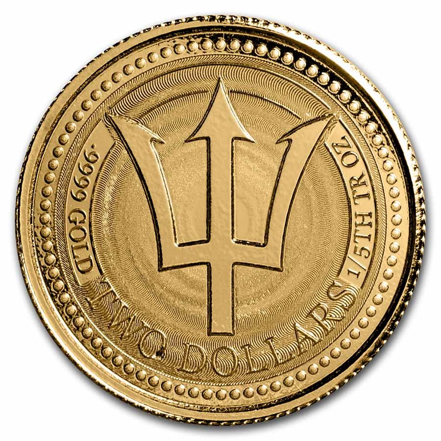 2021 Barbados 1/5 oz Gold Trident BU (0.200 AGW)